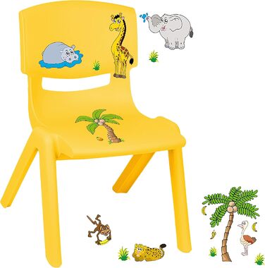 Дитячий стілець/крісло - вибір дизайну - жовтий наклейка - тварини зоопарку та жираф - пластик - вантажопідйомність до 100 кг/захист від перекидання - для використання в приміщенні та на вулиці - 0-99 років - 1 стілець - тварини зоопарку без назви та жира