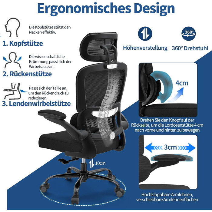 Ергономічне офісне крісло TRALT, до 150 кг, сітка, чорний