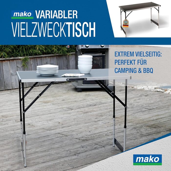 Багатофункціональний стіл Professional Регульований по висоті багатофункціональний стіл 60 x 100 см - Туристичний стіл, розкладний стіл, ринковий стіл, бічний столик для кемпінгу, в саду або для фестивалів та ринків 100 x 60 x 90 см - Одинарний стіл 100 x