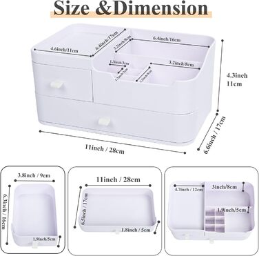 Органайзер для косметики AumVum з висувними ящиками, органайзери для макіяжу для спальні та ванної кімнати, органайзер для догляду за шкірою для косметики та догляду за шкірою, зберігання косметики, білий