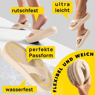 Оригінальні шльопанці, сандалі-стрінги для жінок та чоловіків, пляжне взуття в стилі сандалів, 100 без пластику, водонепроникні та нековзні, розмір 40/41 EU, бежевий