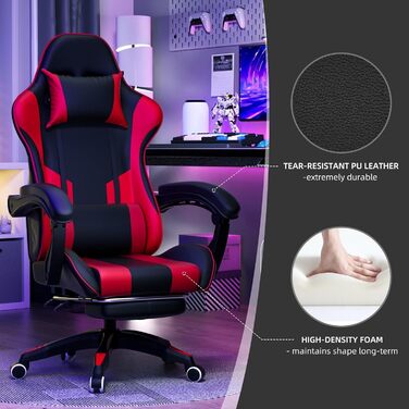 Ігрове крісло, комп&39ютерне офісне крісло з підставкою для ніг, ігрове крісло (червоне) Rot