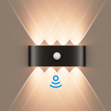 Настінний LED-світильник 8 Вт з датчиком руху, чорний Kinamy