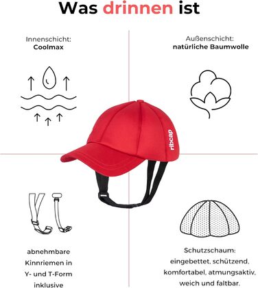 Медичний захисний шолом Ribcap Baseball Cap безпечний та стильний захист голови для тих, хто ризикує впасти Червоний Ідеально підходить для людей з епілепсією, дорослих, людей похилого віку та активного відпочинку