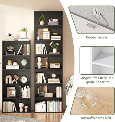 Рівнева окремостояча полиця Garvis 60 см завширшки, 210 см заввишки Відкрита книжкова шафа, білий чорний дуб Офічна полиця для вітальні (чорна), 7-