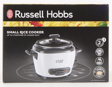 Рисоварка Russell Hobbs міні маленька 0,4 л (функція збереження тепла, каструля з антипригарним покриттям, ложка для рису та мірна чашка, також ідеально підходить для кіноа та кускусу, підігрівач рису) 27020-56