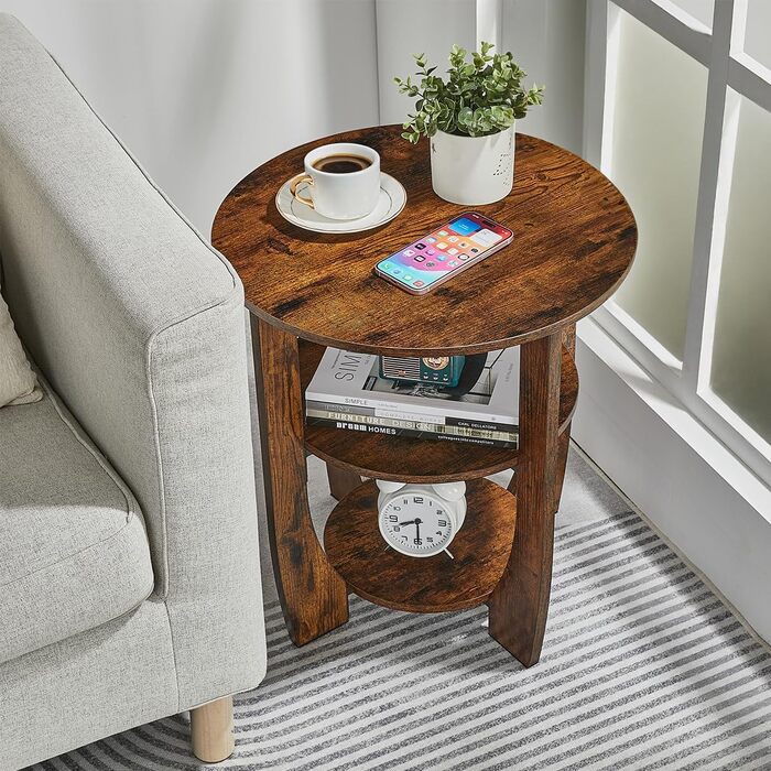 Круглий дерев&39яний журнальний столик, журнальний столик у вінтажному пасторальному стилі, 3-ярусний круглий журнальний столик з місцем для зберігання, тумбочка біля ліжка, маленький столик, журнальний столик для вітальні, спальні, балкону (вінтажний кор