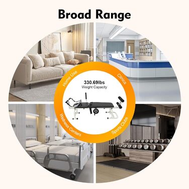 Регульований стіл для розтяжки спини, вантажопідйомність 150 кг, складне шийне та поперекове тягове ліжко з тяговим ременем, максимальна довжина 190 см, багатофункціональне тягове ліжко для спини з колесами, лава для розтяжки