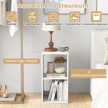 Книжкова полиця COSTWAY з 2 відділеннями, кубічна полиця, окремостояча полиця, відкрита полиця, полиця для зберігання для вітальні, кабінету, офісу, сучасна, біла, 2 відділення (35 x 33 x 69,5 см)