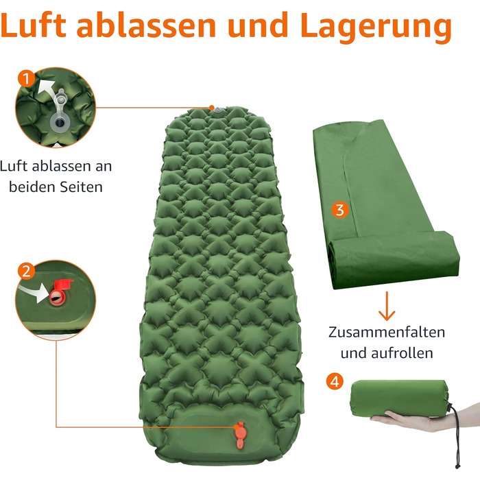 Килимок для сну Storeo Basics, легкий, водонепроникний, з ножним насосом, товщиною 5,6 см, оливково-зелений, M