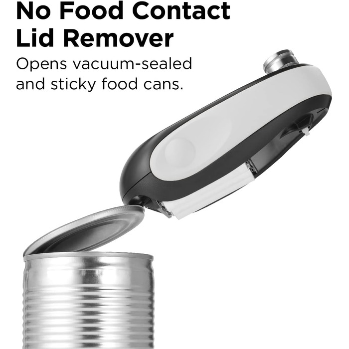 Електричний консервний нож Kitchen Mama One-to-Go - відкривається одним дотиком (автостоп), відкривач без гострих країв, з практичним знімачем кришки, працює від батарейок (білий) One-to-go - білий