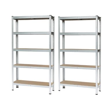 Надміцний стелаж RODO, комплект з 2 шт., підвальний стелаж, стелаж для зберігання, 40 x 90 x 180 см, стелаж зі сталевою рамою, вантажопідйомність до 875 кг кожен, 5 регульованих полиць, сріблястий