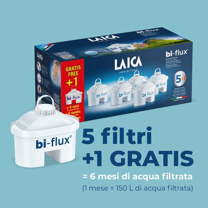Фільтр для води LAICA bi-flux - Зберігає важливі для організму мінеральні солі та зменшує кількість небажаних речовин - 4 6 місяців (51 безкоштовно) фільтрованої, смачної води - 6 фільтрів x 150 л