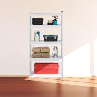 Міцний стелаж Relaxdays, В x Ш x Г 150 x 75 x 30 см, 5 полиць, сталь, білий Стелаж для зберігання, 875 кг, вставний, для підвалу, гаража