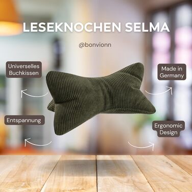 Дві подушки для читання Selma Cord Look, ергономічна форма для підтримки шиї або попереку, гнучка підставка для книг, електронних книг або планшетів (темно-зелені)
