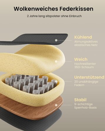 Ергономічне офісне крісло ProtoArc EC100 комп&39ютерне крісло з пружинною подушкою товщиною 10 см, поперековою опорою, регульованими підлокітниками та підголівником, сітчасте поворотне крісло для домашнього офісу, чорне