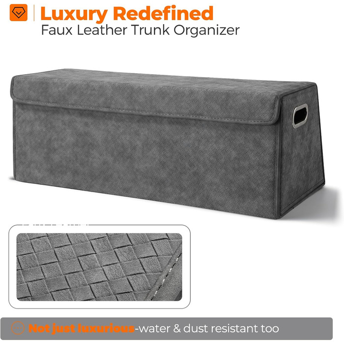 Органайзер для багажника Fyzeoty великий, шкіряний органайзер для позашляховиків, автомобілів, з магнітною кришкою, складаний та регульований, трапецієподібної форми, сірий
