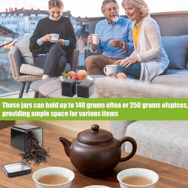 Класичних квадратних чайних банок, 7 x 7 x 8,5 см, для розсипного чаю, включаючи 20 етикеток, набір металевих ароматизованих чайних банок, місце для зберігання чаю, кави, цукру (чорні), 10