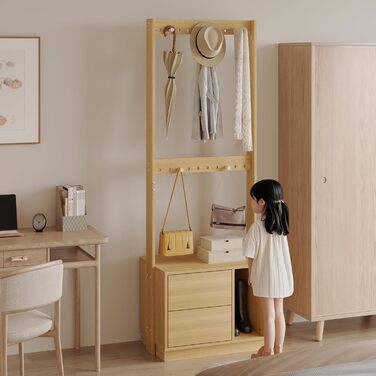 Відкрита вішалка для одягу Caldion з 2 шухлядами, 60x40x175 см, окремостояча вішалка для одягу з гачками, 2 полиці для підвішування, МДФ, шухляди з 2 висувними шухлядами, дизайн для коридору, спальні, передпокою