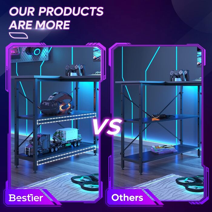 Комп'ютерний стіл Bestier з відсіками для зберігання Письмовий стіл Невеликий Г-подібний кутовий стіл з полицями 140 см Реверсивни