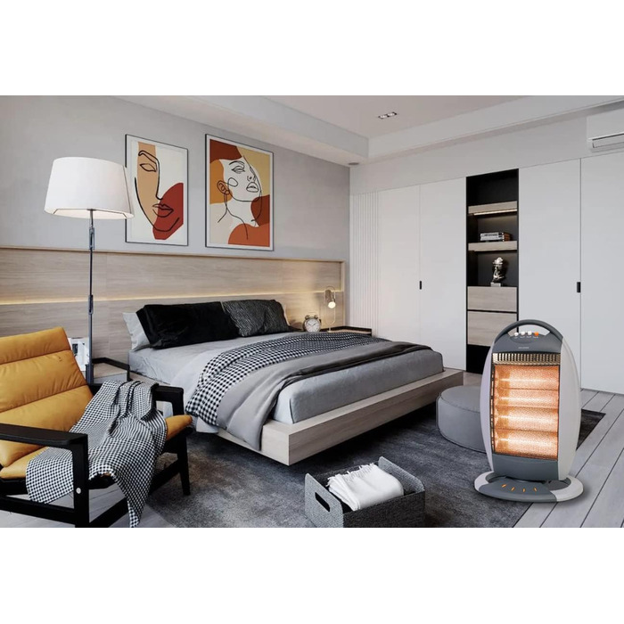 Електричний обігрівач, коливальний галогенний обігрівач, 3 рівні потужності, безшумна коливання, корпус з холодним покриттям, система захисту від нахилу, тепловий захист, 1200 Вт