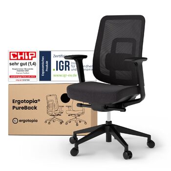 Ергономічне офісне крісло Ergotopia PureBack ергономічне офісне крісло з 4D підлокітниками та синхронним механізмом переможець тесту ергономічних офісних крісел зручне обертове крісло для здорового сидіння, чорне, без підголівника