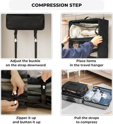 Підвісний органайзер для валізи з 3 відділеннями, складаний органайзер для гардеробу, портативна дорожня полиця, чорний підвісний органайзер-шафа, портативний підвісний дорожній органайзер середнього чорного кольору