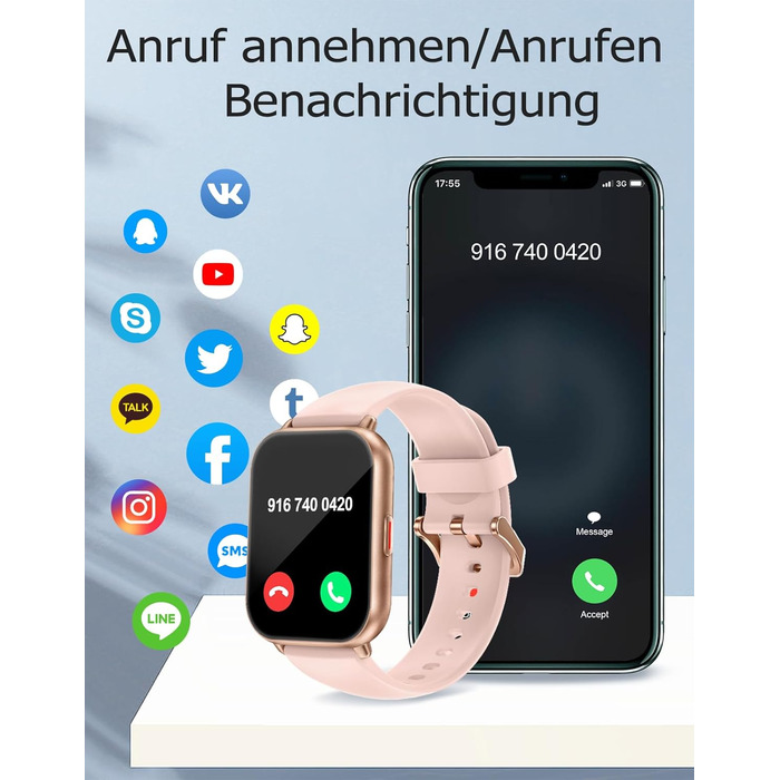 Розумний годинник RUIMEN з функцією телефону, розумний годинник для жінок та чоловіків, фітнес-годинник із сенсорним HD-екраном та моніторингом SpO2, монітором серцевого ритму, монітором сну, крокоміром, режимами кількох тренувань для Android та iOS, роже