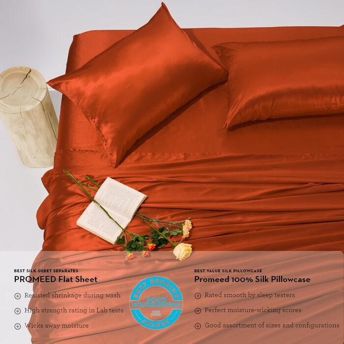 Комплект постільної білизни PROMEED з 100 шовку, клас 6А, 4-спальний, покращений 23 мом, шовк шовковиця, повнорозмірний, сертифіко