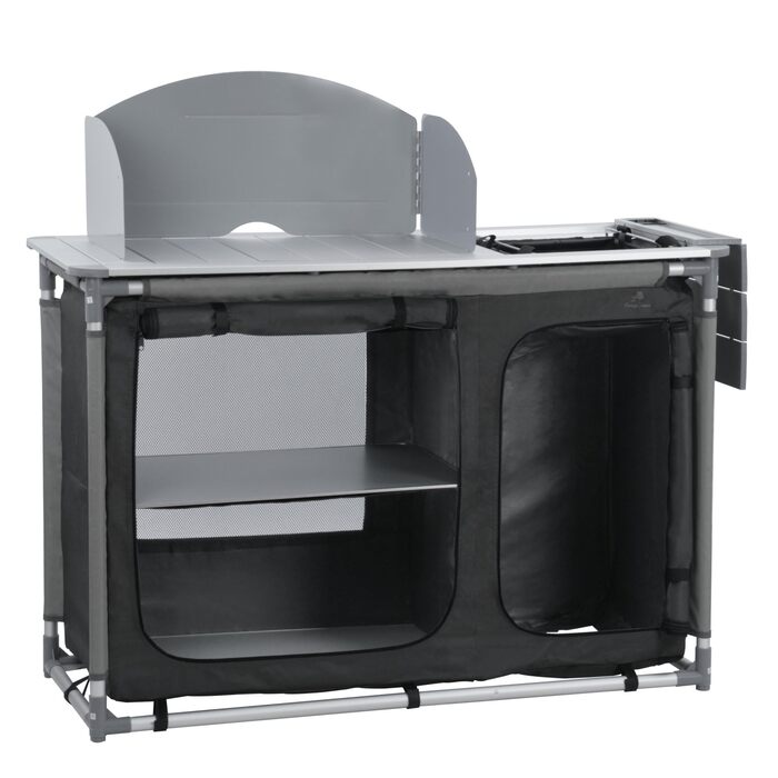 Кемпінгова шафа CampFeuer Кемпінгова кухня з алюмінієвою рамою Бризкозахисний екран та раковина 117 см x 50 см x 109,5 см Кемпінгова полиця, Складана кемпінгова шафа, Кемпінгова кухня, Кемпінгові меблі