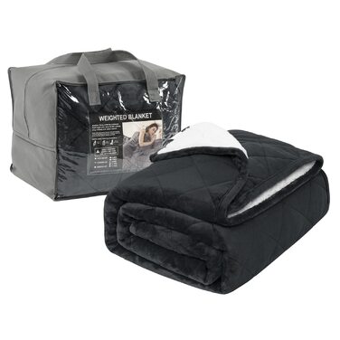 Обтяжена ковдра WOLTU, терапевтична ковдра для дорослих, двостороння обтяжена ковдра зі скляними намистинами, антистресова, пухнаста, виготовлена з шерпа фланелі, 11 кг, 150 x 200 см, чорна 150x200 см 11 кг антрацит