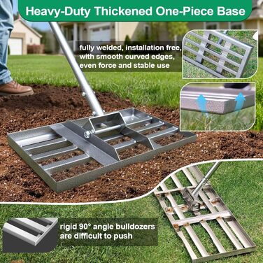 Вирівнювач газону Расен 43x26 см, міцний граблі для вирівнювання трави з гладкою кромкою та ручкою 145 см, інструмент для вирівнювання газону, саду, піску, ґрунту та підживлення 43 x 26 см