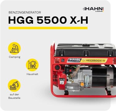 Бензиновий генератор потужністю 5 кВт Тихий генератор з автоматичним регулюванням напруги (AVR) Бак 18 л До 9,2 годин (при 50 навантаженні) роботи для комерційного та приватного використання, 96 дБ/А Бензиновий генератор потужністю 5 кВт