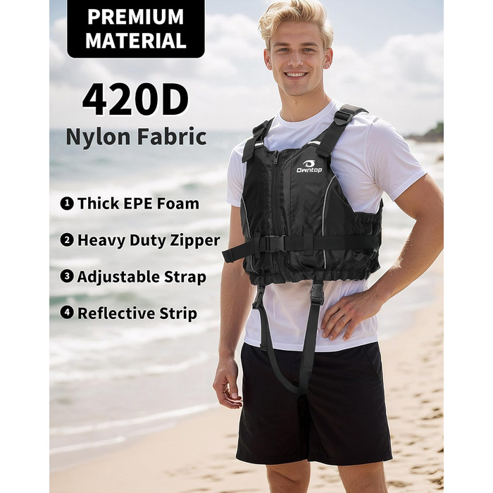 Плавучий жилет для дорослих Owntop, пінопластовий плавальний жилет з ремінцем у промежині та внутрішньою кишенею, унісекс, плавучий жилет для SUP, каякінгу, риболовлі, вітрильного спорту, каное, XS-S, чорний