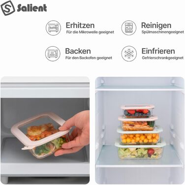 Скляні контейнери для приготування їжі, герметичні контейнери для зберігання з кришками, без пластику та бісфенолу А можна використовувати в мікрохвильовій печі, духовці, морозильній камері та посудомийній машині ідеально підходить для працюючих професіон