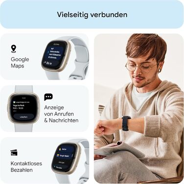 Розумний годинник для жінок/чоловіків Фітнес-годинник з інтегрованим GPS та функцією телефону Фітнес-відстеження з управлінням стресом, ЕКГ та аналізом сну сумісний з Android/iOS Fog Blue / Aluminum у Soft Gold Single, 2