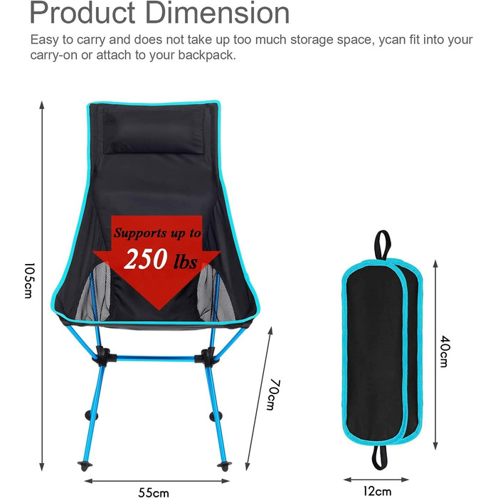 Крісло для кемпінгу PAPI Легке, компактне, складне, з високою спинкою з підголівником для табору, пікніка, фестивалю, піших прогулянок, туристичного туризму C