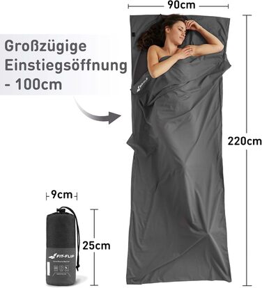 Підкладка для спального мішка Fit-Flip з бавовни або мікрофібри - надлегкий внутрішній спальний мішок - тонкий дорожній спальний мішок - компактний, маленький та шовковисто-м&39який - підкладка для спального мішка з кишенею для подушки, бавовна, темно-сір