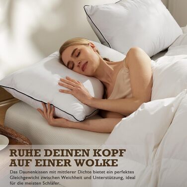 Пухова подушка BPC Down Pillow 40x80, 2 шт., розкішна серцевина з пера та пуху, оточена поліестером та 100 органічною бавовняною тканиною, м&39яка подушка для сну середнього розміру, подушка 40x80 см (2 шт.), біла