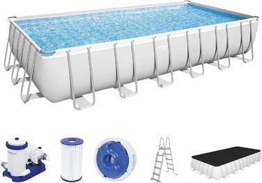 Басейн Bestway Power Steel Frame Pool Complete with Filter Pump 732 x 366 x 132 см, світло-сірий, квадратний