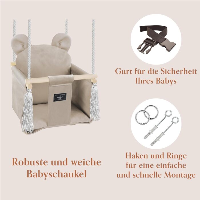 Дитячі гойдалки в приміщенні на відкритому повітрі Ведмедик світло-бежевий оксамит Дитячі гойдалки Дитячі гойдалки в приміщенні Де