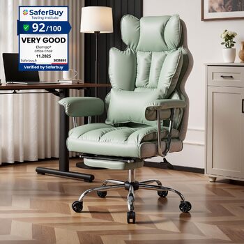 Ергономічне офісне крісло Efomao, крісло керівника зі штучної шкіри, офісне крісло вантажопідйомністю 200 кг з підставкою для ніг та поперековою опорою, регульоване крісло з високою спинкою, світло-зелене
