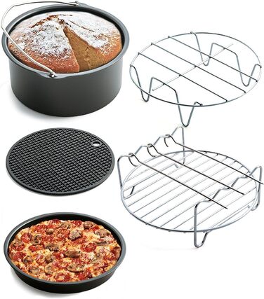 Аксесуари для фритюрниці 18 см, аксесуари для фритюрниці з 7 частин із кулінарною книгою рецептів, для фритюрниць XL 3.5 л-4.5 л більшості брендів, без бісфенолу А, можна мити в посудомийній машині, 7 дюймів