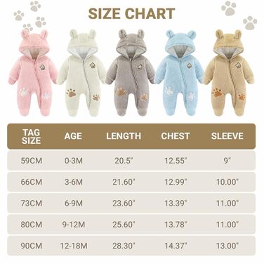 Зимові комбінезони JiAmy Baby Snowsuits з капюшоном, флісові комбінезони для дівчаток та хлопчиків - Теплі речі - Розмір 3-6 місяців (66 см), Білі ()