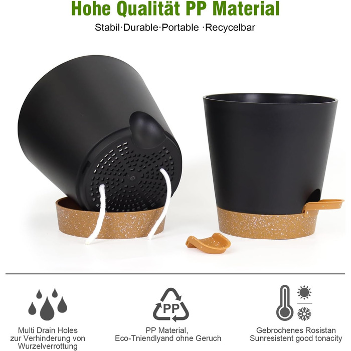 Упаковок квітковий горщик самополивний, 20.3/17.8/16.5/15.2/14/12.7см горщик для рослин з системою зрошення, сівалка з блюдцем, на