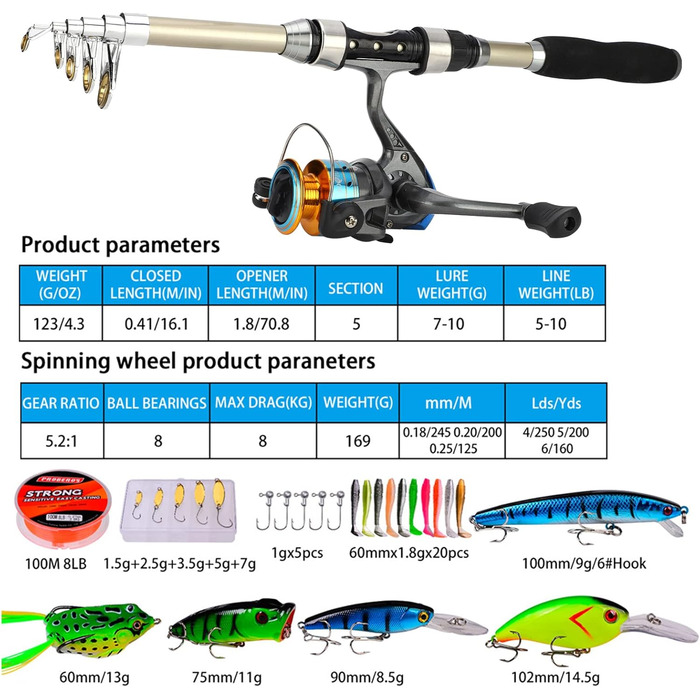 Комбінований набір телескопічних вудок і котушок icyant, набір вудок з волосінню/аксесуарами для рибальської приманки/сумкою для перенесення, комбінований набір котушок для спінінгів для морської та прісної води
