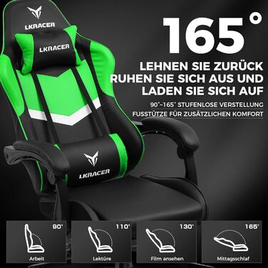 Ігрове крісло GTPLAYER, офісне крісло, масажне ігрове крісло, ергономічне ігрове крісло, підголівник, масажна подушка для попереку, м&39яке ігрове крісло, обертове крісло, 150 кг, зелене