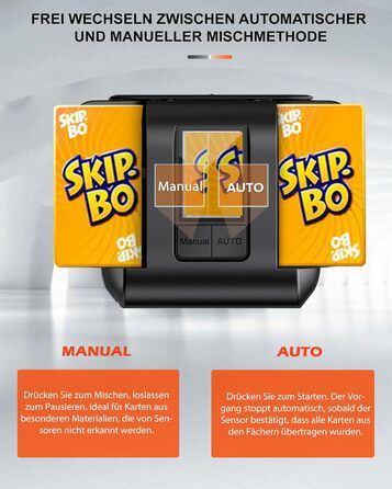 Автоматичний мішальник карт, електричний, з USB-C підзарядкою 2000mAh для 1-2 колод Тихий режим, автоматичний/ручний вибір Сумісний з Phase 10, Покером, UNO, Блекджеком, колір - чорний