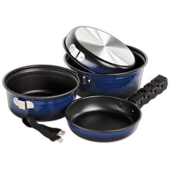 Набір посуду для кемпінгу BLACK CREVICE I Алюмінієвий посуд з антипригарним покриттям I Похідний набір посуду I 2 каструлі та 2 сковороди I Комплект включає сітчасту сумку