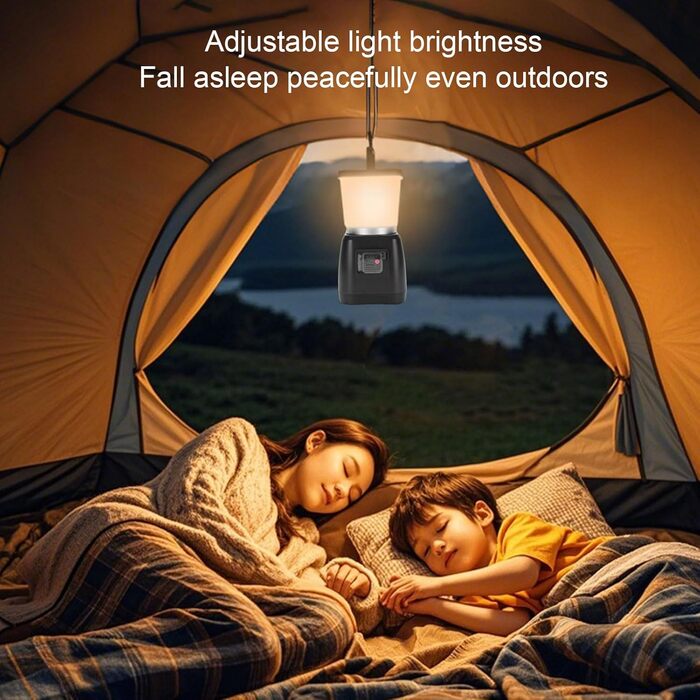 Ліхтар для кемпінгу з ручним керуванням ємністю 6000 мАг, водонепроникний, акумуляторний, подвійний світлодіодний ліхтар IPX7, портативний зарядний пристрій, 22 години роботи, аварійне освітлення для кемпінгу, (ЧОРНИЙ) Чорний